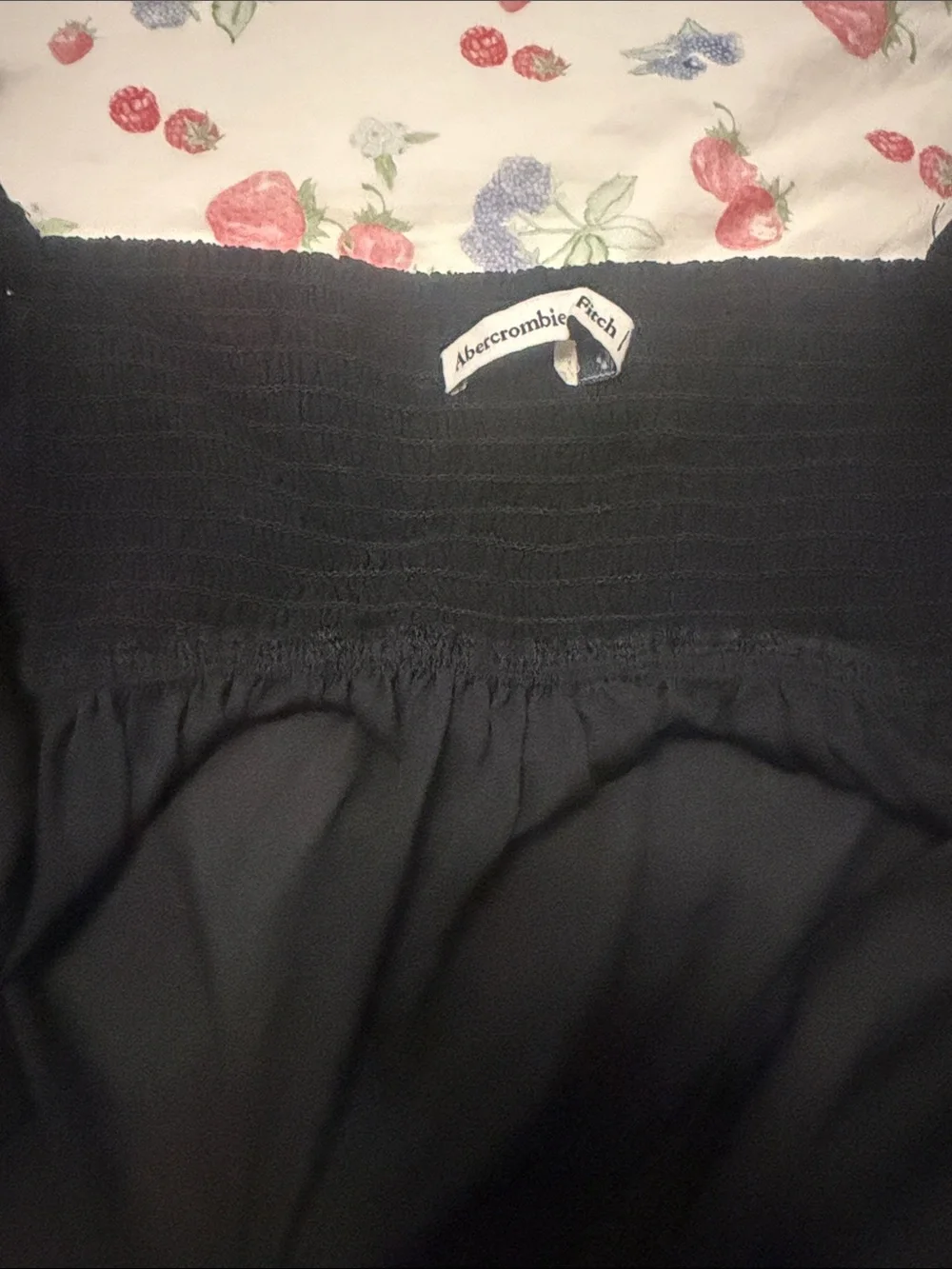 Abercrombie & Fitch Black Puff-Sleeve Smocked Bodice Top